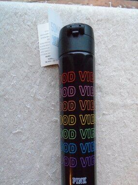Victoria's Secret PINK Good Vibes black Rainbow Thermos Water Bottle 15fl NEW